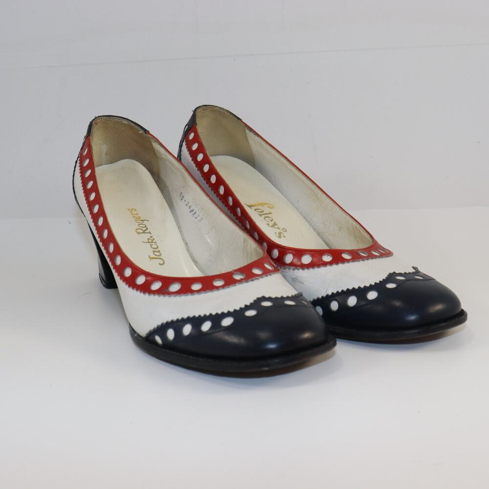 Vintage Jack Rogers Red White Blue Leather Heels | Size 6.5M | Patriotic Style